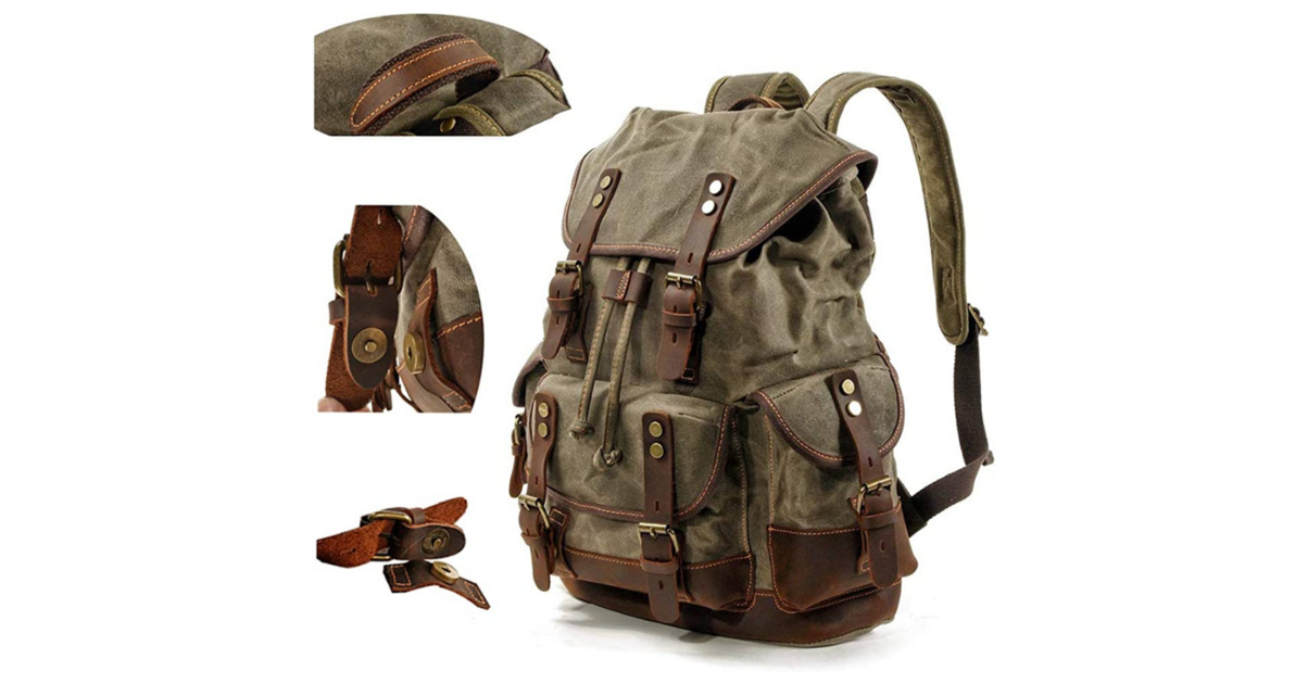 ByeON Sac à dos en cuir et toile cirée pour homme